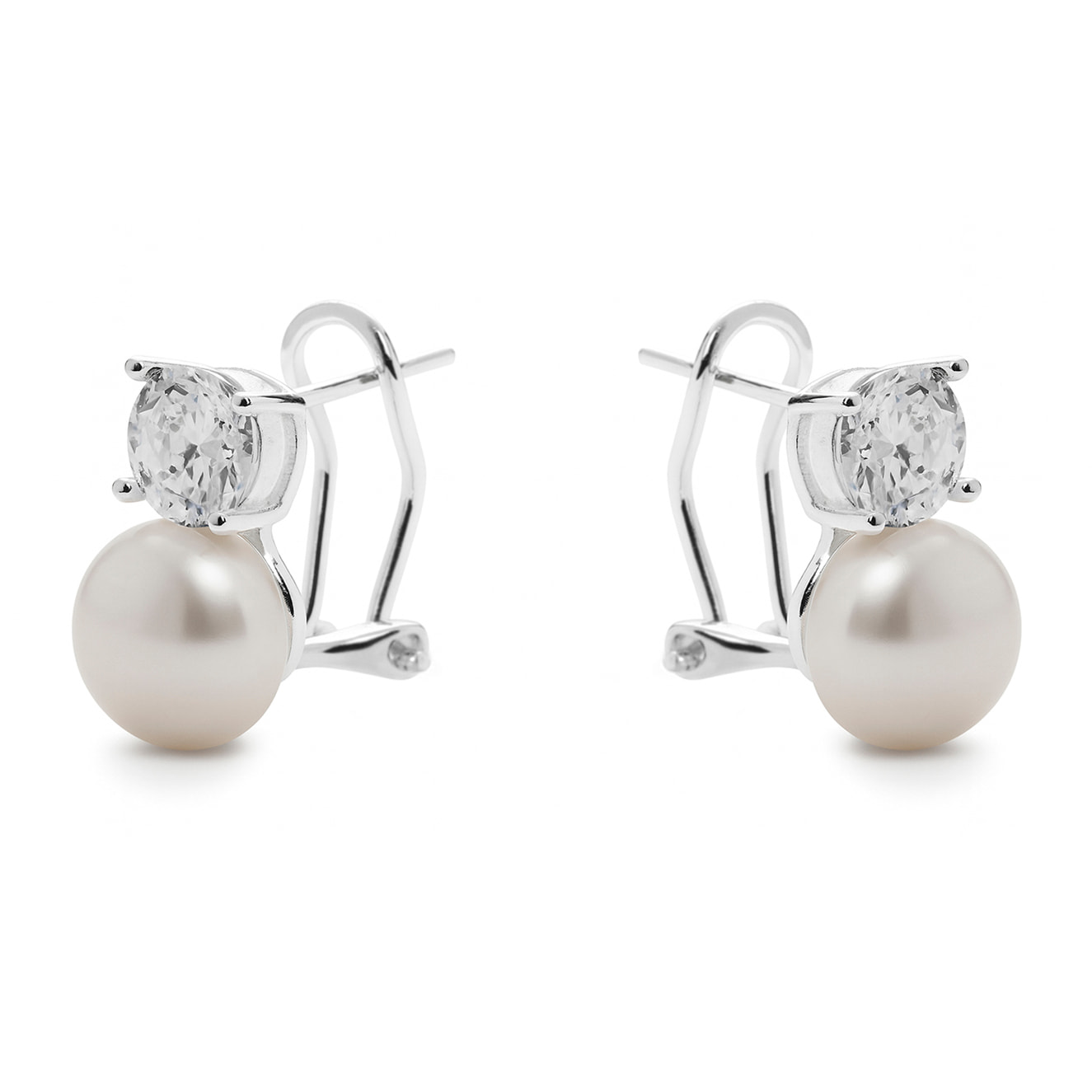 Pendientes de Perla Blanca acabado en Rodio