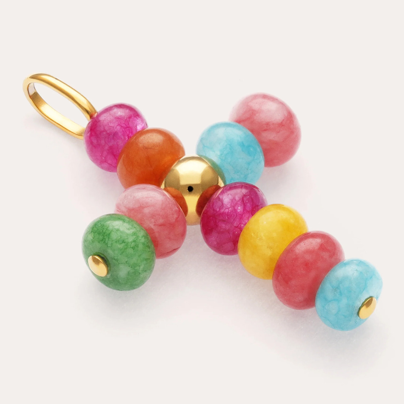 Charm Cruz Color Stones Acero Baño Oro