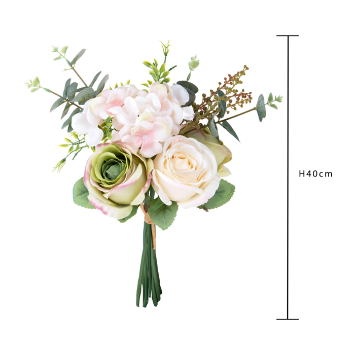 Bouquet Rose/Ortenzia 40 Cm - Pezzi 4 - 16X40X16cm - Colore: Bianco - Bianchi Dino - Fiori Artificiali