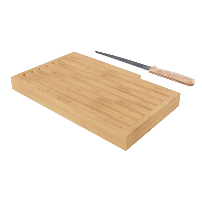 Tabla para cortar pan 44 x 27 cm bambú con cuchillo
