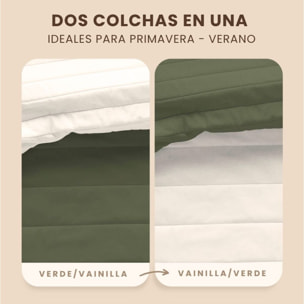 Naturals - Colcha Bouti - Lisa - Reversible - 100% Microfibra - 70 gr/m² - Verde/Vainilla