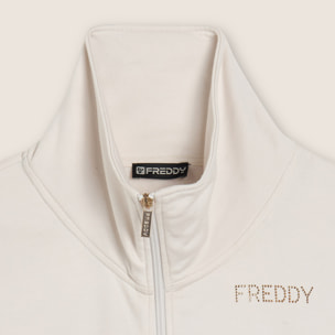 Tuta sportiva collo alto con scritta in strass