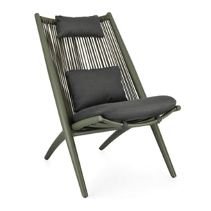 Set di 4 poltrone ALOHA in alluminio verde e intreccio di corda verde, con cuscini