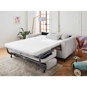 Owen - canapé lit 3 places convertible express couchage quotidien 140 cm matelas 12 cm en velours côtelé - Gris clair