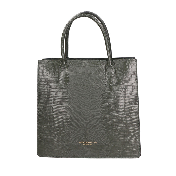 Borsa a mano da donna - Modello Giulia - Vera pelle effetto cocco - 30.0 x 28.0 x 10.0 cm