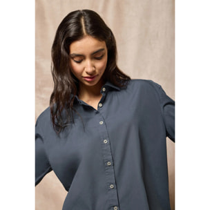 Camisa loose fit azul denim con logo block Polo Club