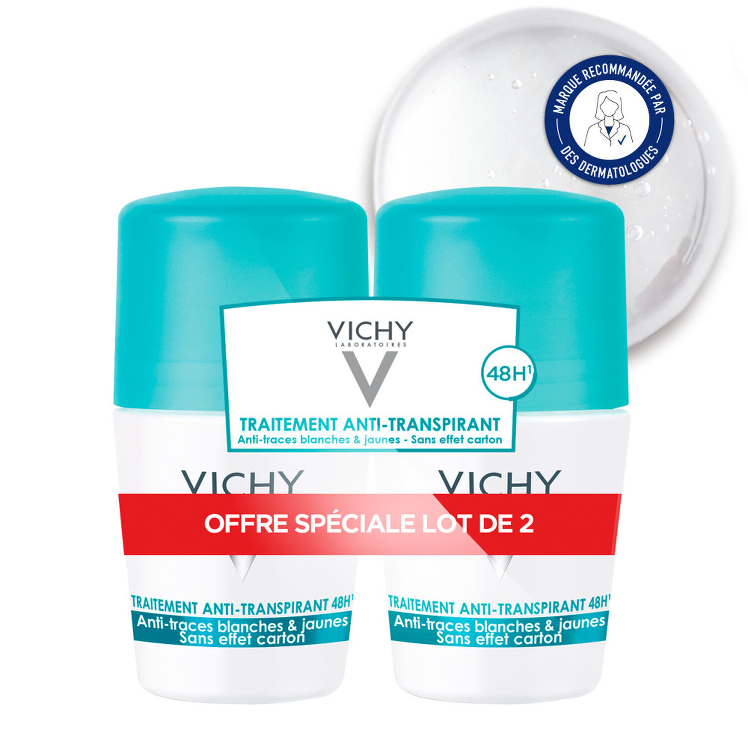 Anti-Transpirant 48H  - Déodorant Anti-Traces Roll-On 2x50 ml