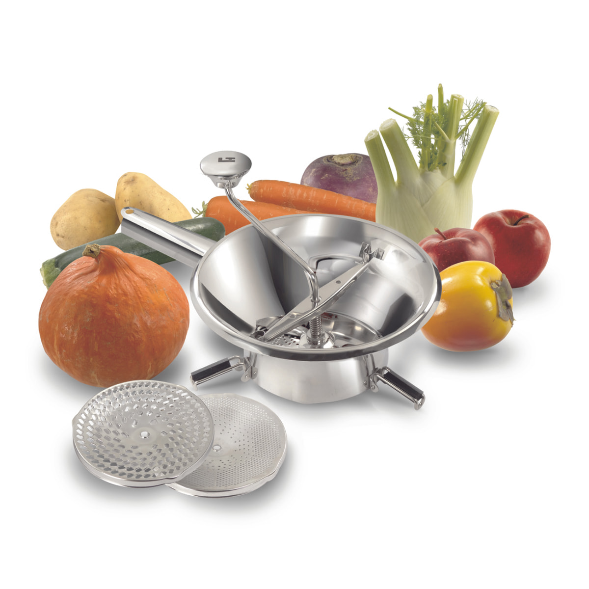 Moulin passe-légumes Ø 24 cm inox - 3 grilles - Pack La Bonne Graine