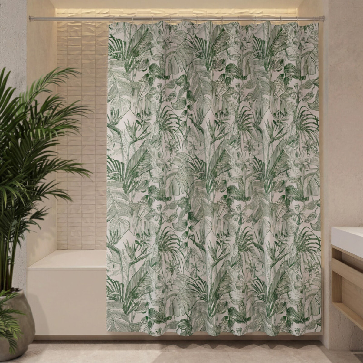 Rideau de douche Polyester TROPIC 180x200cm Vert & Blanc Spirella