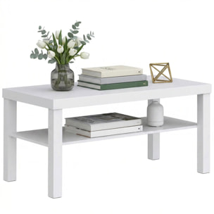 Mesa de Centro, Mesa de Café para Salón con Estante Abierto, Tablero Grueso, para Sala de Estar, Comedor, Oficina, 90x45x44,5 cm, Blanco