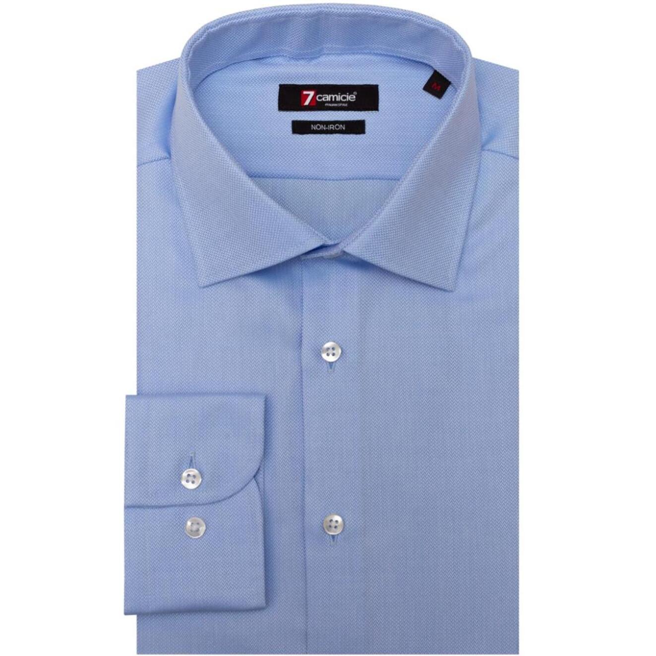 Camicia Uomo 1 Bottone Francese Slim Armaturato NoIron Antimacchia Bianco/Celeste