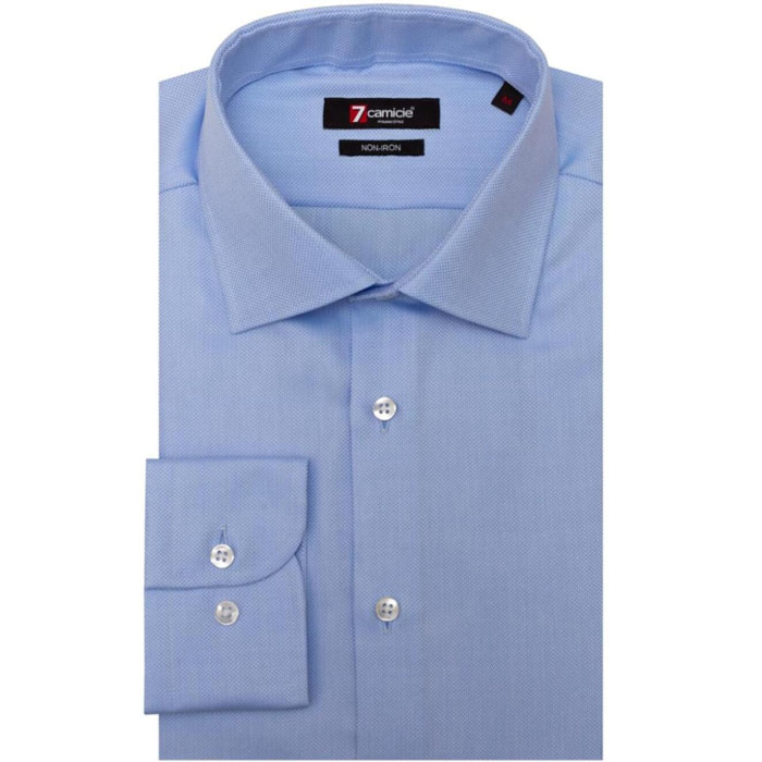 Camicia Uomo 1 Bottone Francese Slim Armaturato NoIron Antimacchia Bianco/Celeste