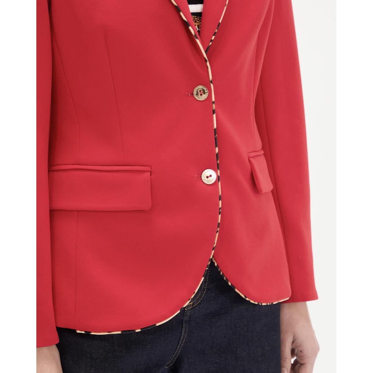 Blazer rosso con revers rifiniti con stampa animalier