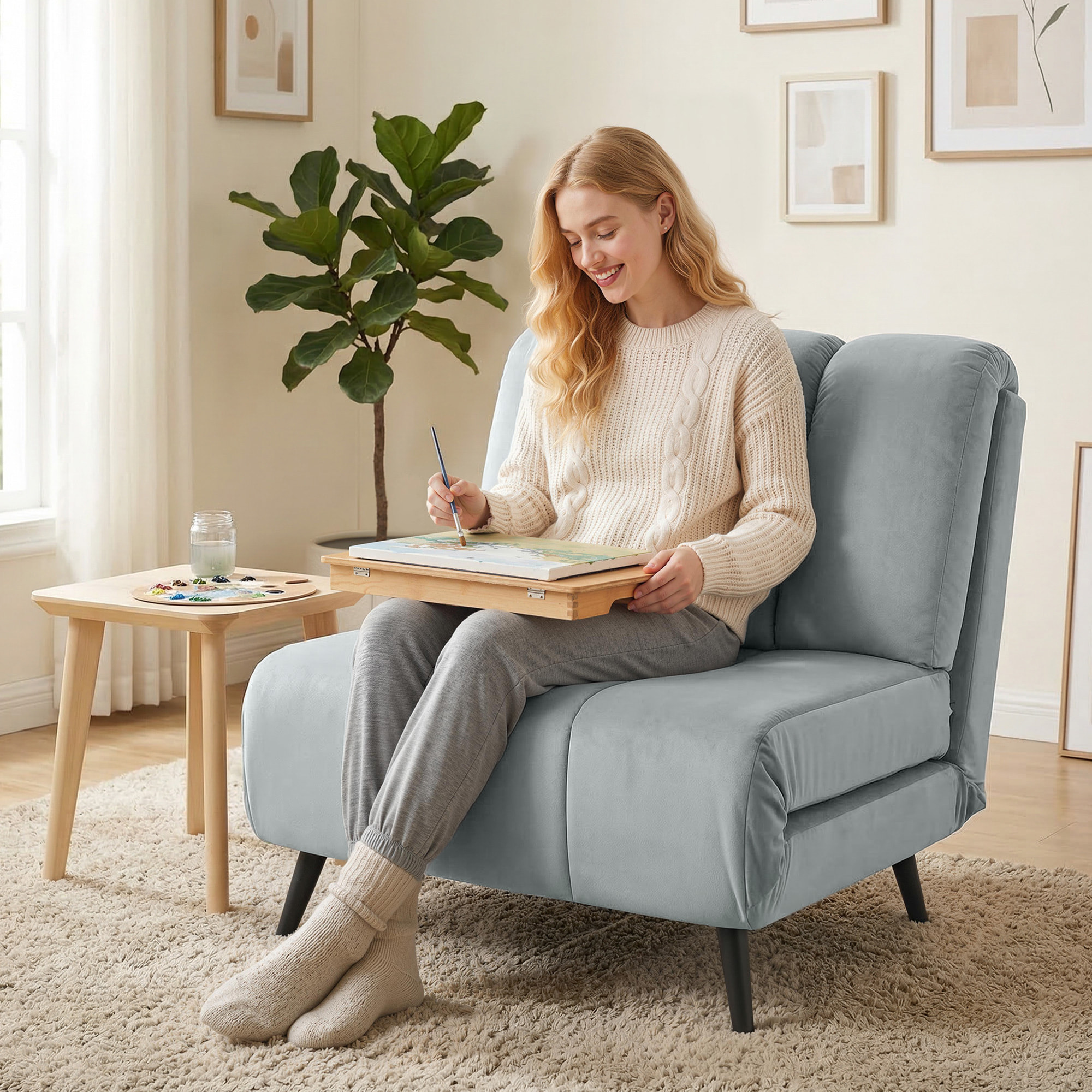 Sofá Cama de 1 Plaza 3 en 1, Sofá Cama Plegable Tapizado en Terciopelo con Respaldo Ajustable en 3 Niveles, Cojín Grueso para Dormitorio, Salón, Oficina, Fácil Montaje, 72x88x87 cm, Gris