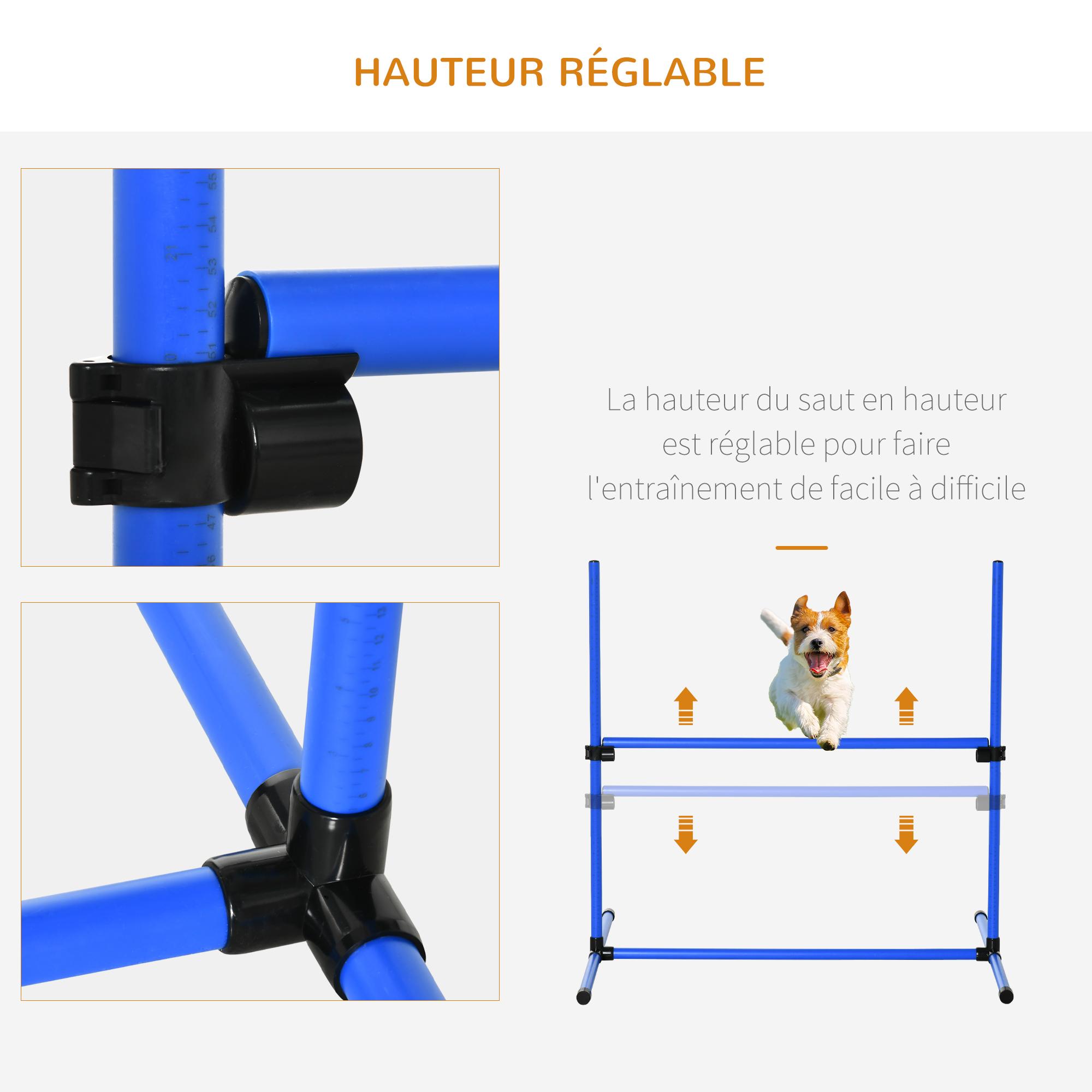 Agility sport pour chiens set de 4 obstacles professionnels avec système de maintien au sol sac transport fourni bleu noir