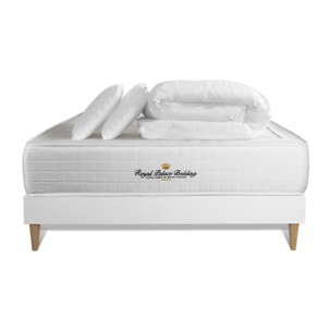 Pack cama completa - Colchón Muelles ensacados y espuma viscoelástica - Kit de base de cama - Blanco - Windsor con 2 almohadas y 1 edredón