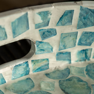 Plateau rond avec poignée en coquille de capiz bleu SOLNA