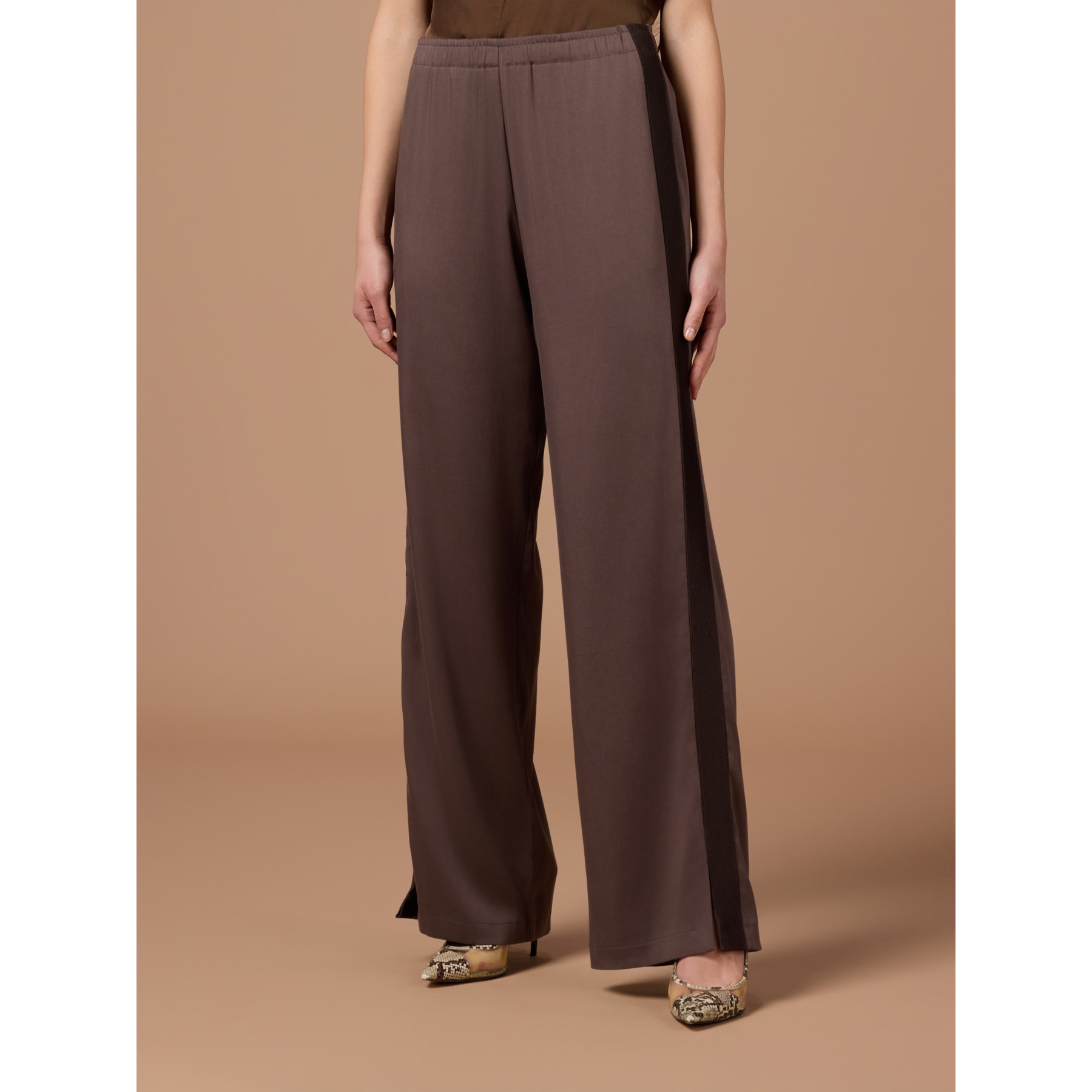 Oltre - Pantalones palazzo de tejido fluido - Marrón