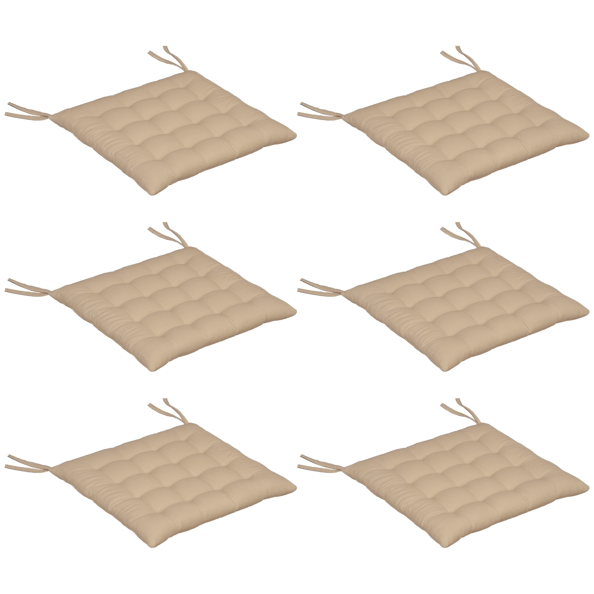 Juego de 6 Cojines para Sillas de Comedor, 40x40 cm, 6 Piezas, Cojines para Sillas de Jardín Acolchados con Cintas y Fundas Extraíbles, Caqui