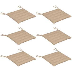 Juego de 6 Cojines para Sillas de Comedor, 40x40 cm, 6 Piezas, Cojines para Sillas de Jardín Acolchados con Cintas y Fundas Extraíbles, Caqui