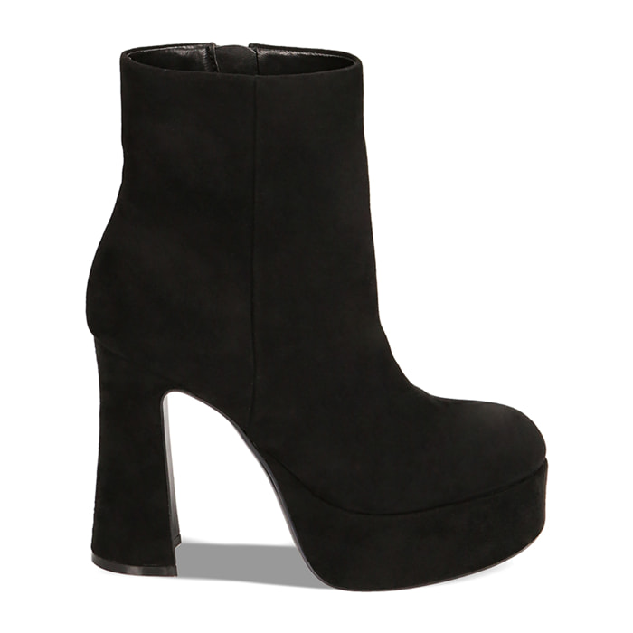 Stivaletti platform neri in microfibra, tacco 11,5 cm