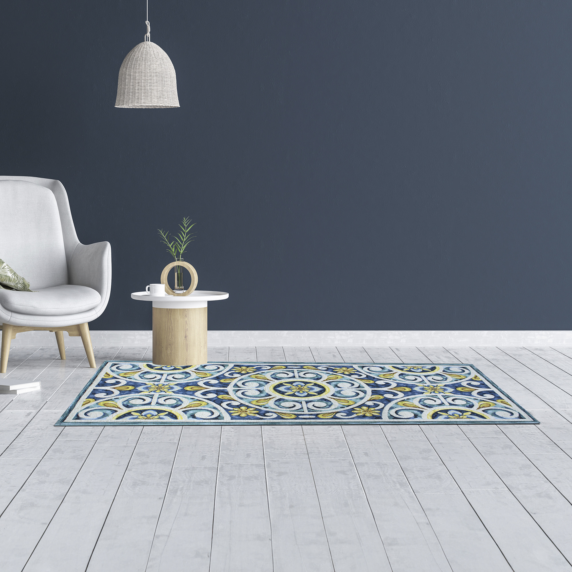 TAPPETO DA CUCINA DIS.ANDALUSIA COL.AZZURRO TOPAZIO 57x140 CM CON ANTISCIVOLO