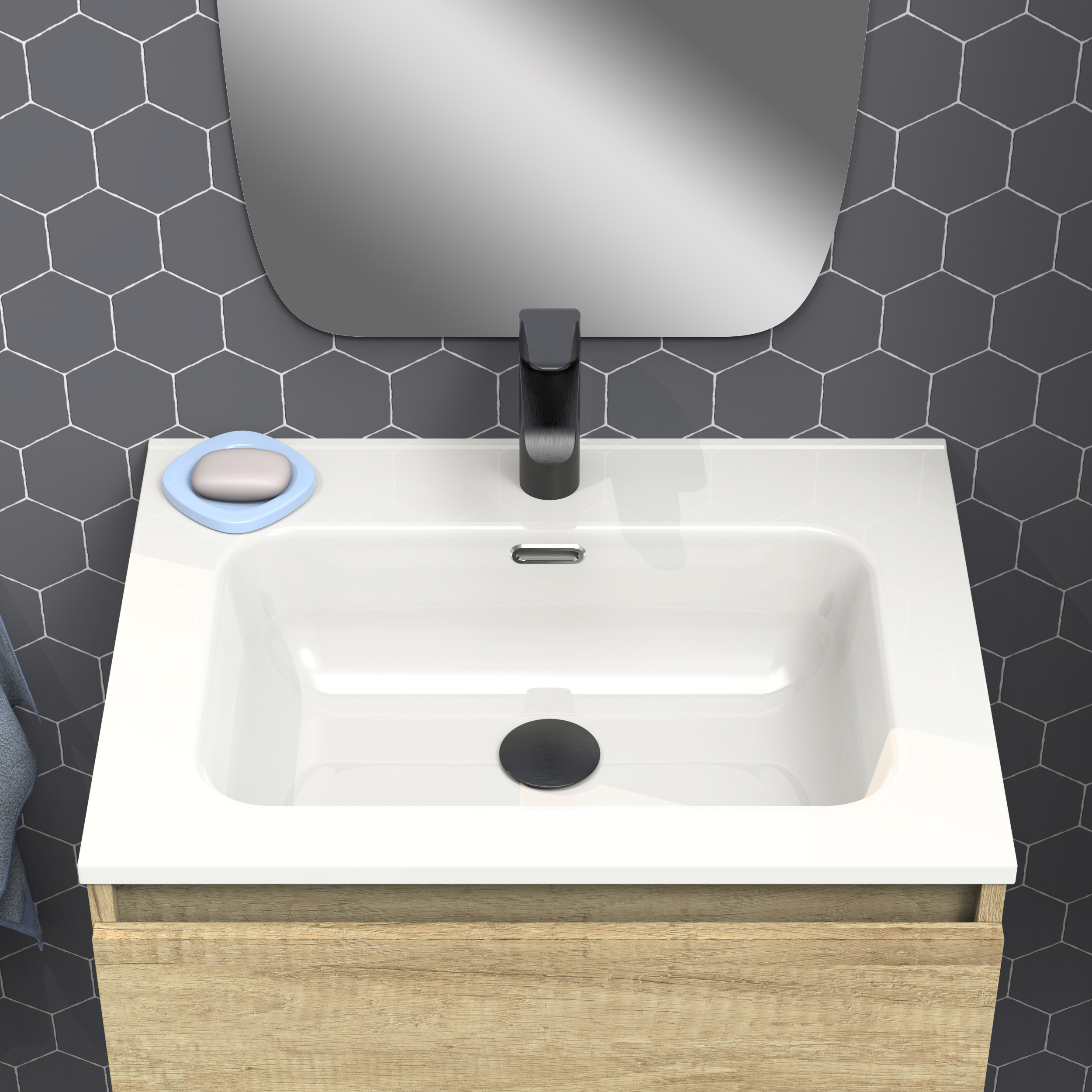 Conjunto de baño IRONA 2C, 60cm, incluye lavabo y espejo