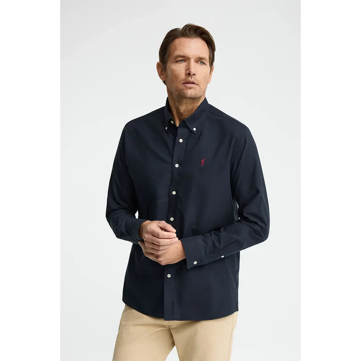 Camicia oxford blu marino regular fit con logo Rigby Go