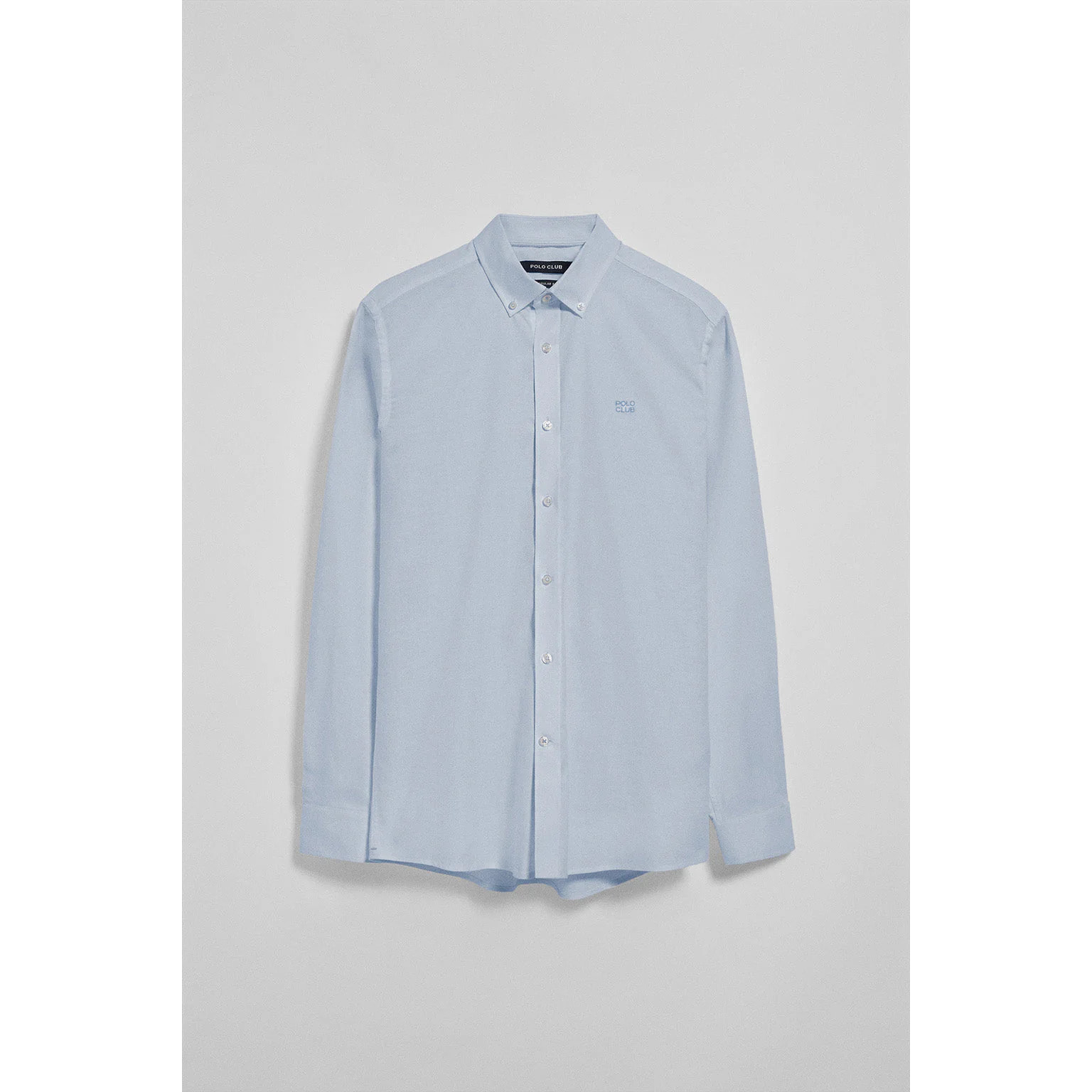 Camicia a tinta unita oxford celeste con logo ricamato Polo Club