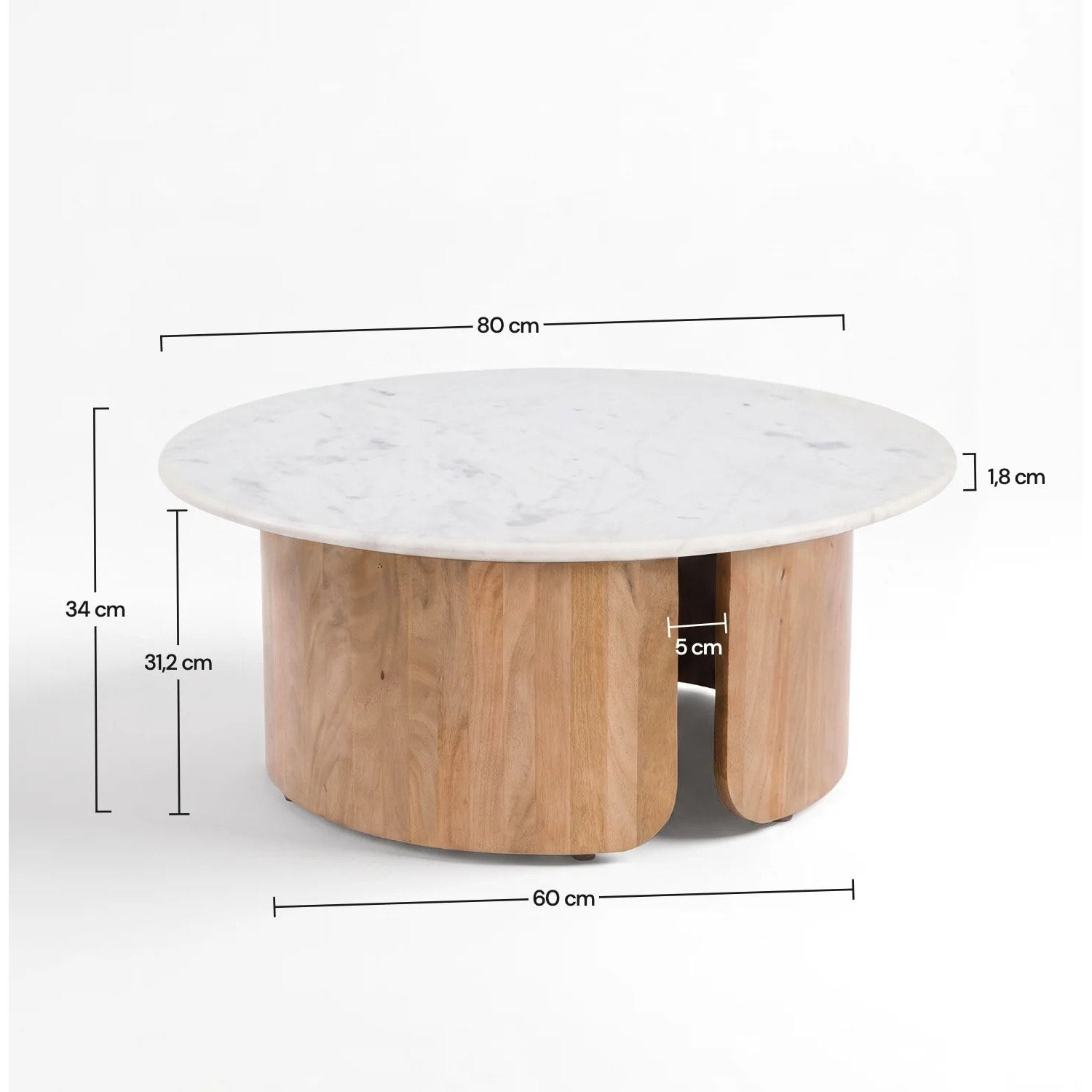 Table basse en marbre et bois de manguier - Léana