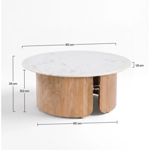 Table basse en marbre et bois de manguier - Léana