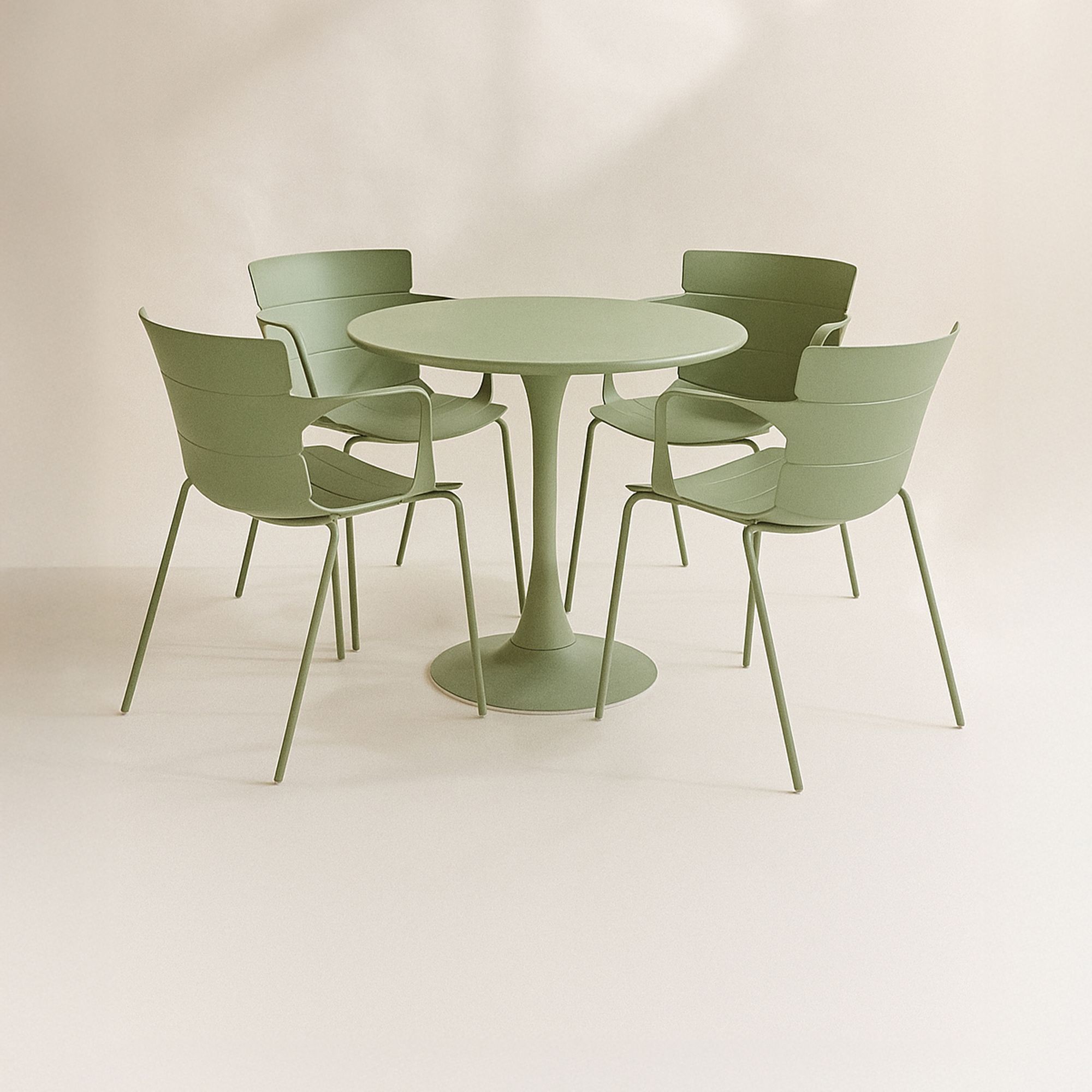 Ensemble de repas table et 4 fauteuils en polypropylène vert MONTAUK