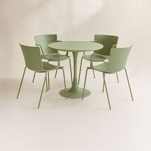 Ensemble de repas table et 4 fauteuils en polypropylène vert MONTAUK