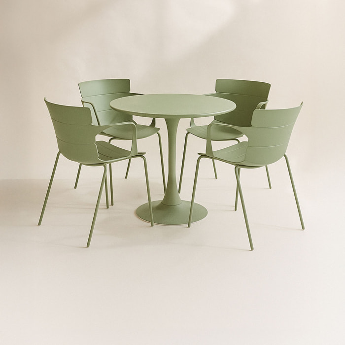 Ensemble de repas table et 4 fauteuils en polypropylène vert MONTAUK