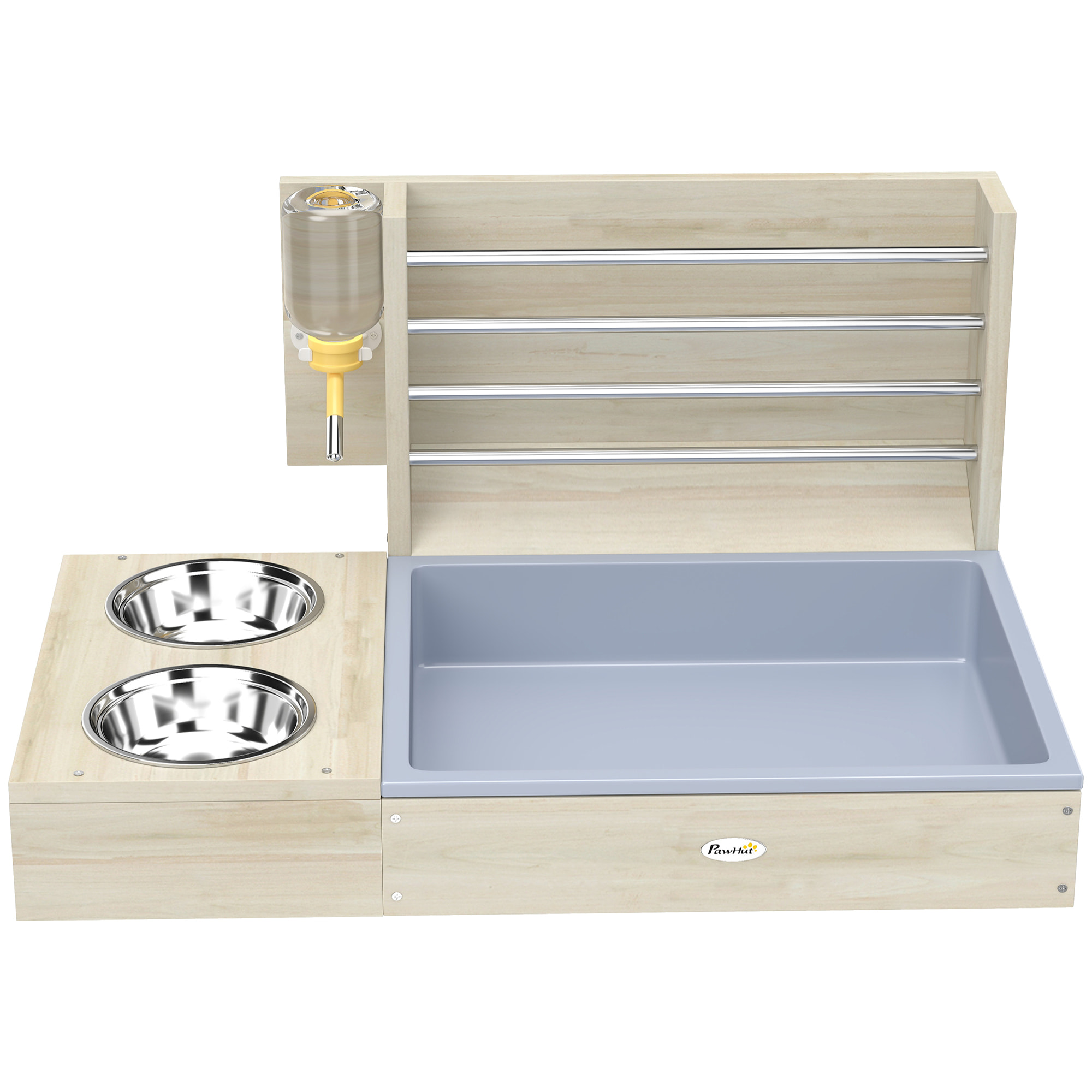 Station mangeoire 3 en 1 pour lapins et cochon d'Inde - râtelier à foin - bois naturel