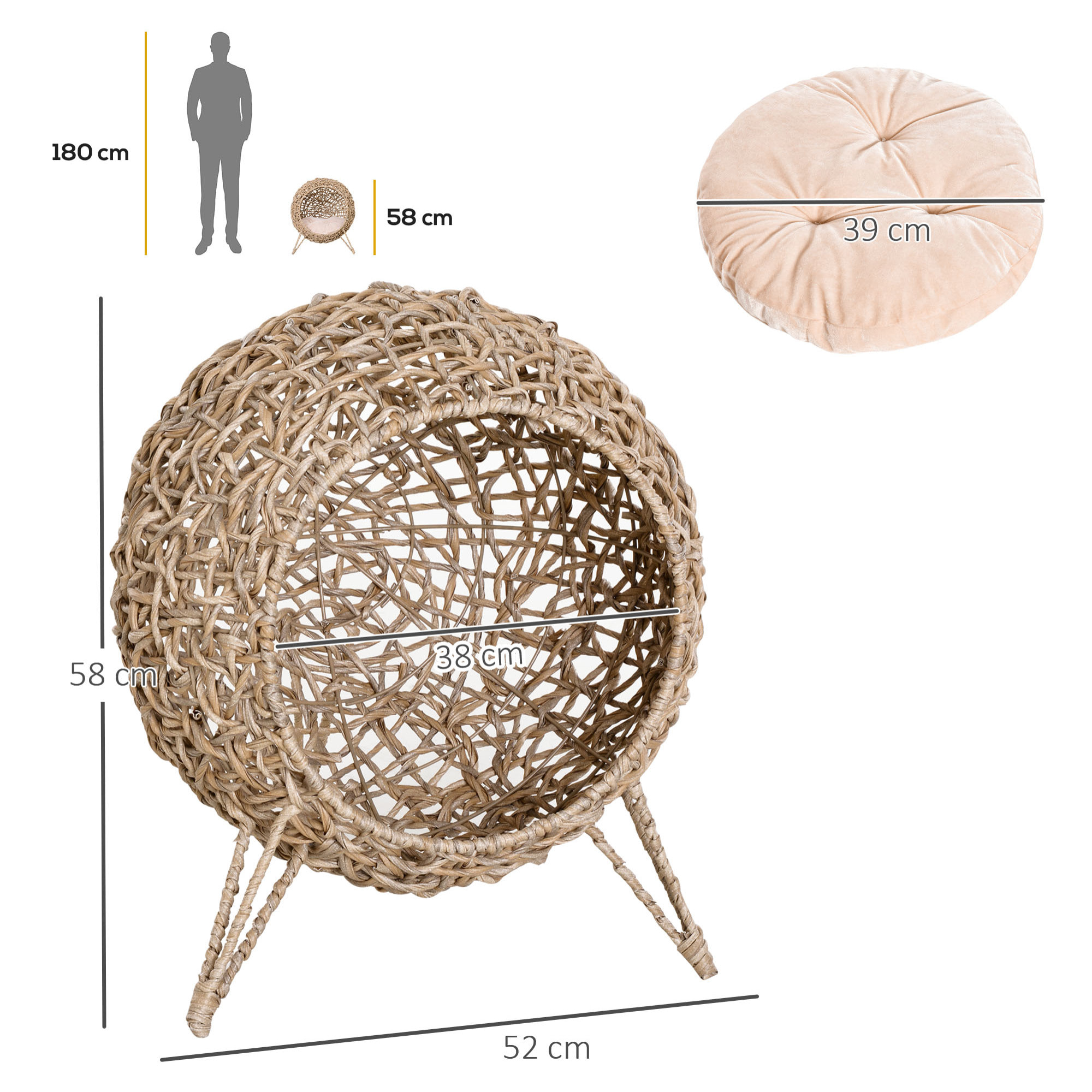 Cueva para Gatos de Algodón Φ52x58 cm Madera Natural