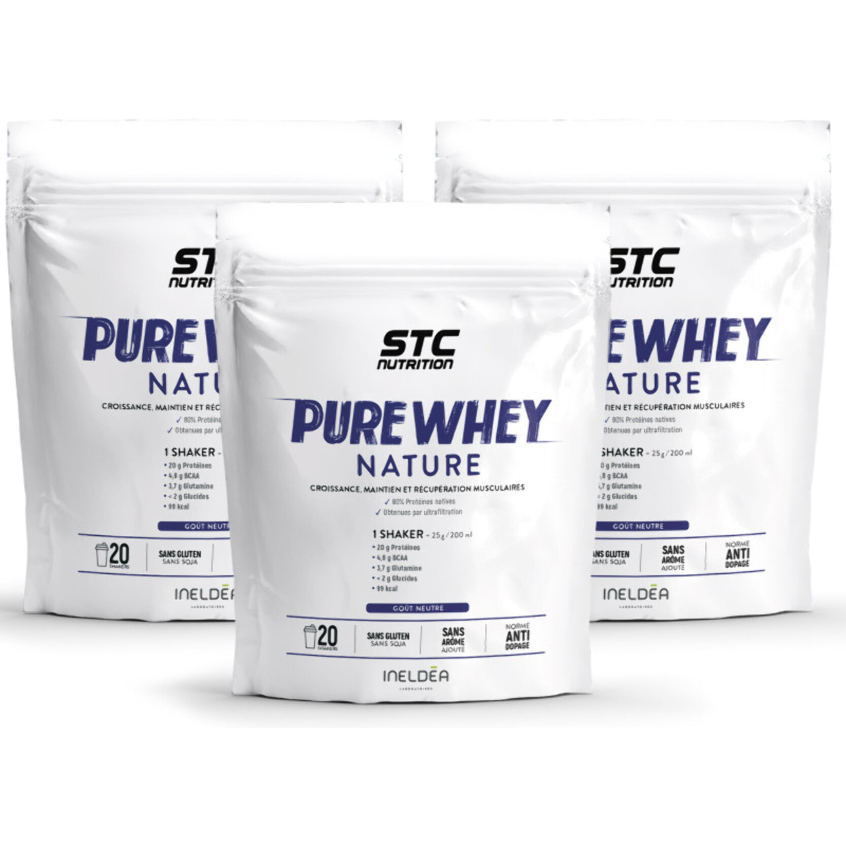 STC NUTRITION – Pure Whey – Protéines Natives Lactosérum - Apport en protéines quotidien – Anti-dopage – Sans arôme ajouté - Lot de 3 Doypack 500g