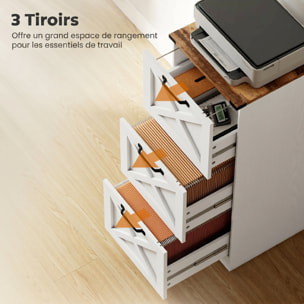 Caisson de bureau 3 tiroirs design campagne chic effet bois métal blanc