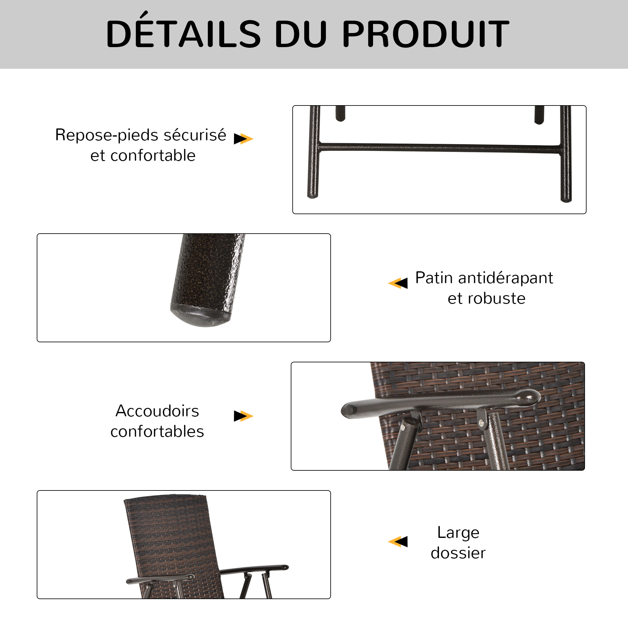 Lot de 4 tabourets de bar pliable style colonial résine tressée chocolat