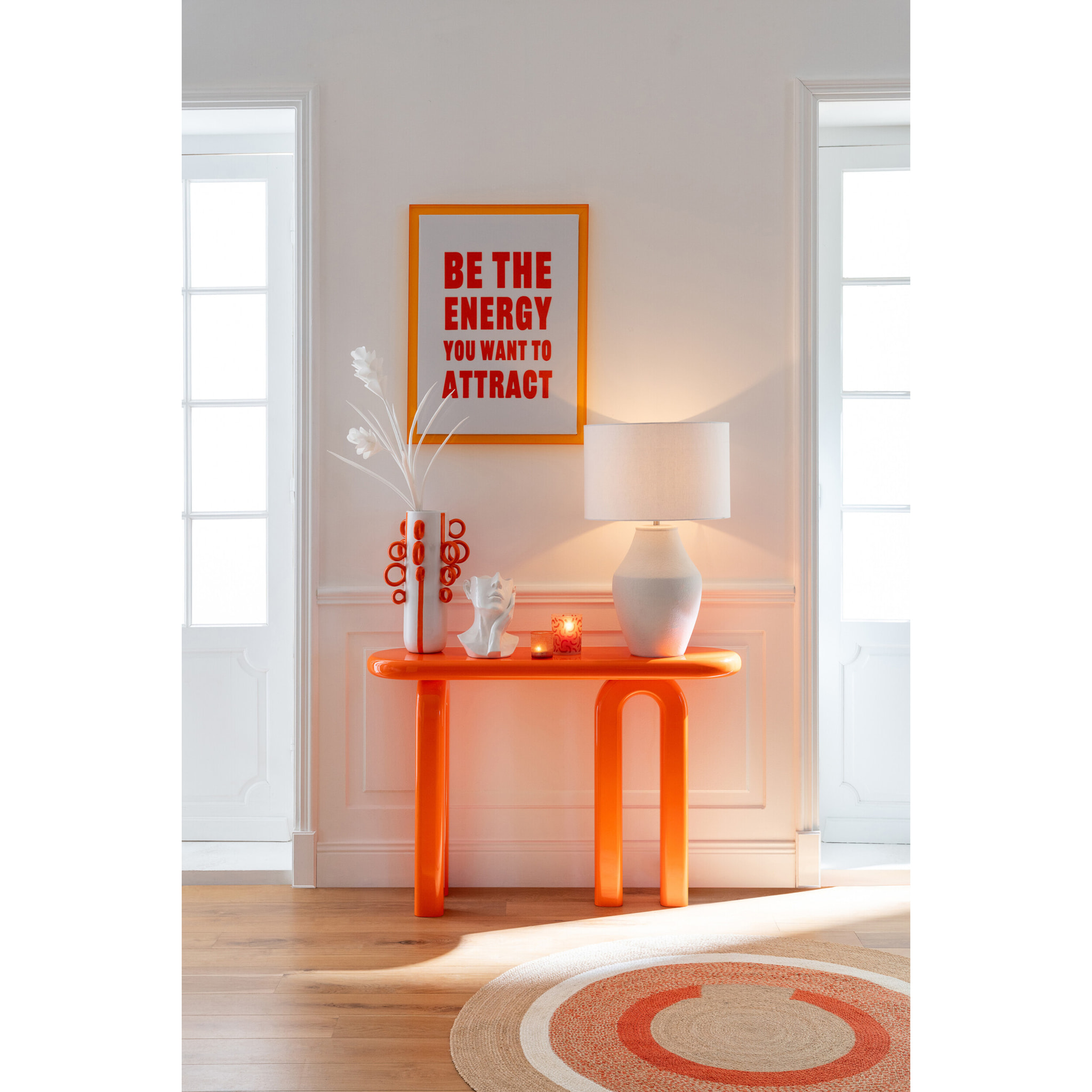 J-Line Tableau de Citations Energy/Believe - toile - blanc/orange fluo - 2 pièces