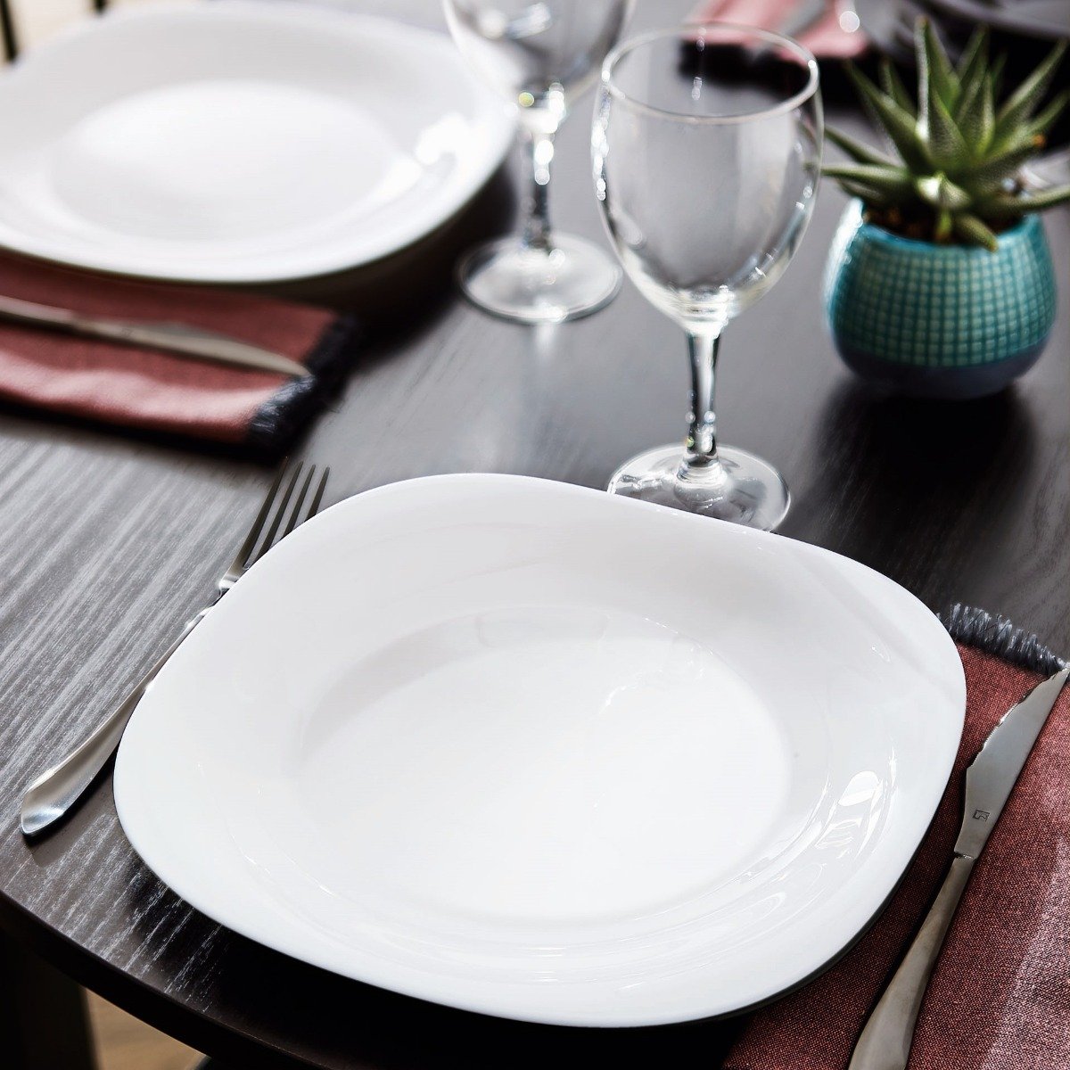 Service de table 18 pièces Carine gris et blanc - Luminarc - Opale trempé extra résistant