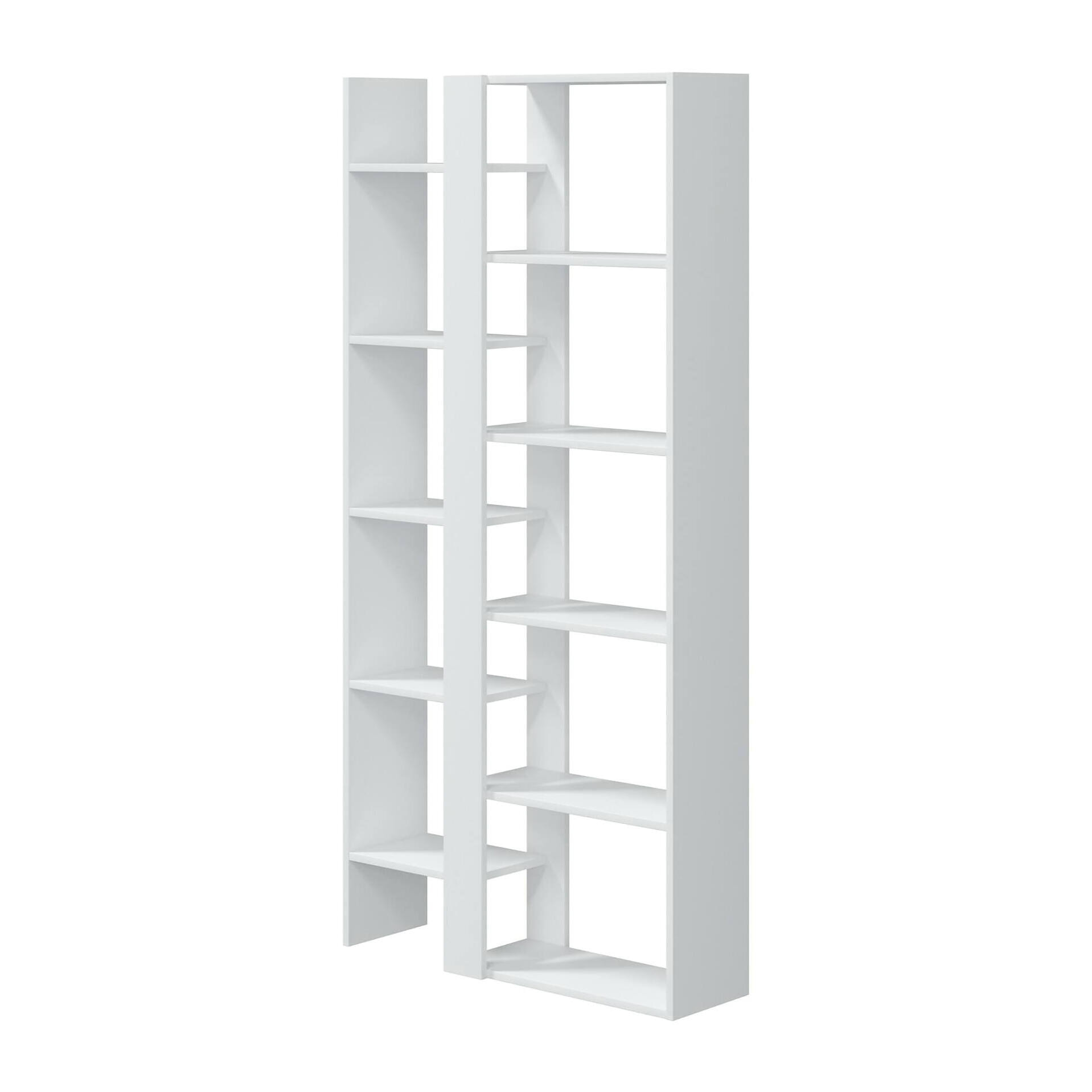 Libreria Waukegan, Scaffale da ufficio a 11 ripiani, Mobile portalibri, Biblioteca, 78x25h162 cm, Bianco lucido