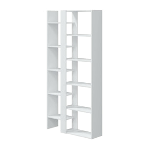 Libreria Waukegan, Scaffale da ufficio a 11 ripiani, Mobile portalibri, Biblioteca, 78x25h162 cm, Bianco lucido