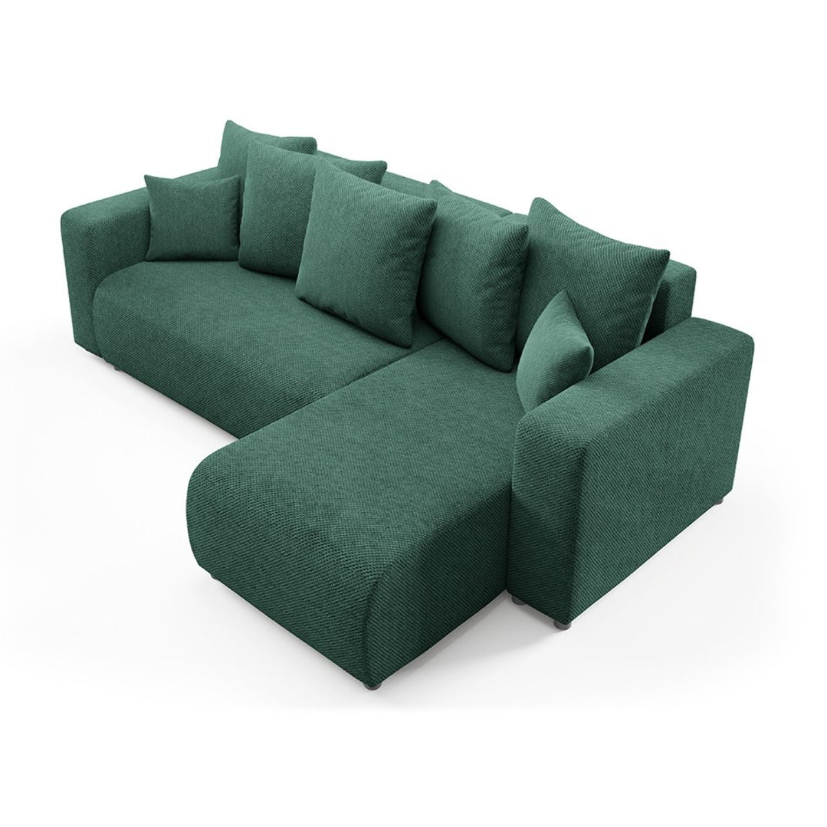 GLORIA - Canapé d'angle droit convertible 4 places en tissu vert