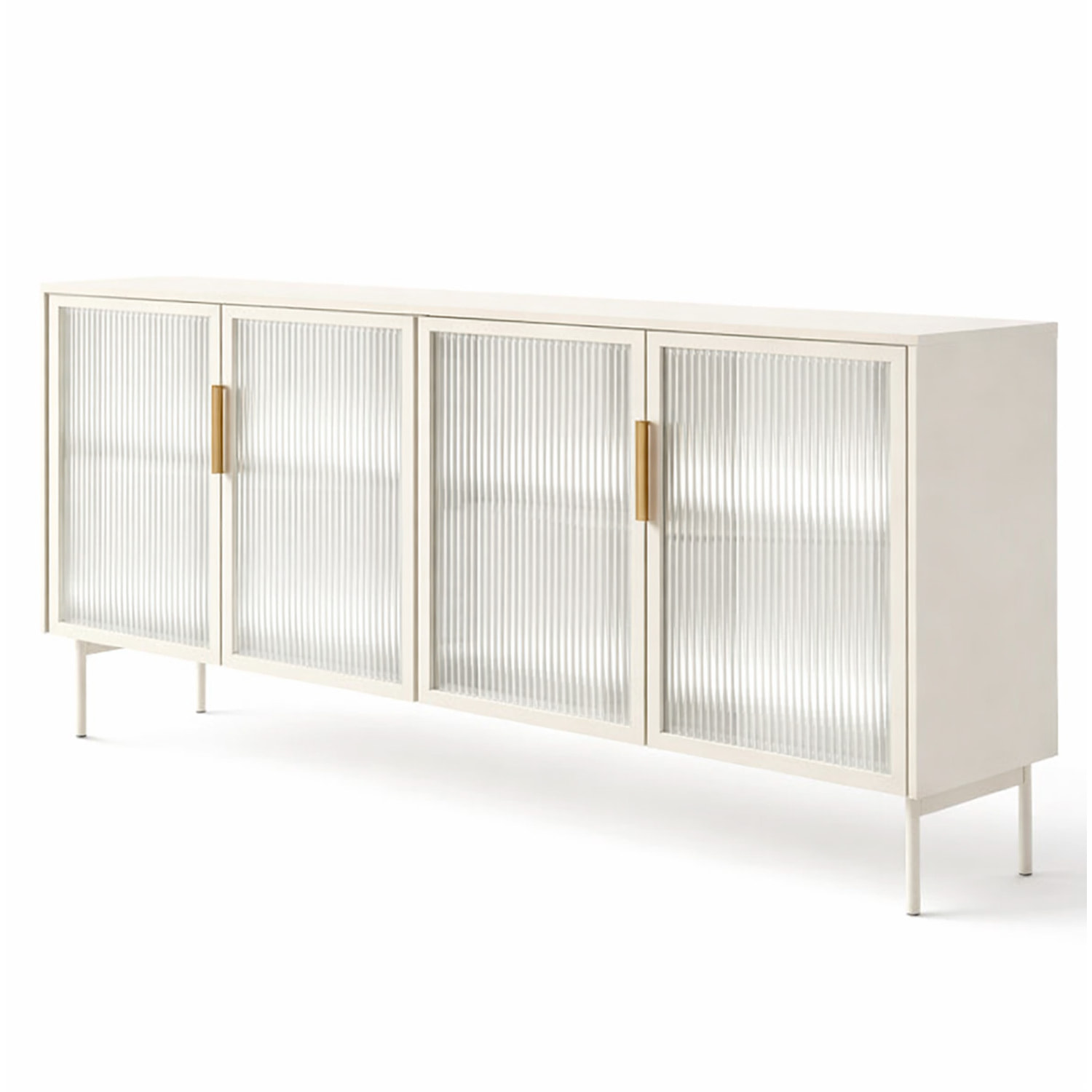Credenza Madia Moderna Con Vetrina Cassetti E Illuminazione Led Ripiani Materiale In Melaminico 181.3 x 39.3 x 82.6 Cm Cashmere