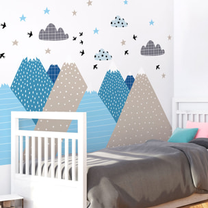 Stickers muraux enfants - Décoration chambre bébé - Autocollant Sticker mural géant enfant montagnes scandinaves LYNKA