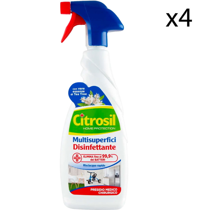 4x Citrosil Home Protection Multisuperfici Igenizzante Spray con Vere Essenze di Tea Tree - 4 Flaconi da 650ml