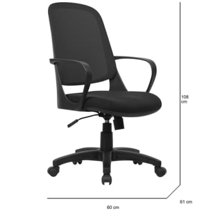 Sedia da ufficio Coffs, Poltrona operativa a rete con braccioli, Seduta ergonomica da ufficio, 61x60h99/108 cm, Nero