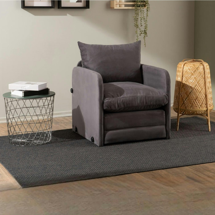 Fauteuil convertible gris velours couchage 200 cm ORURO