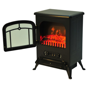 Cheminée électrique poêle style rétro thermostat 1000-2000 W noir